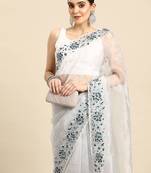 Grey grey & white floral organza saree