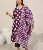 polka dot printed v-neck straight kurta with trouser & dupatta