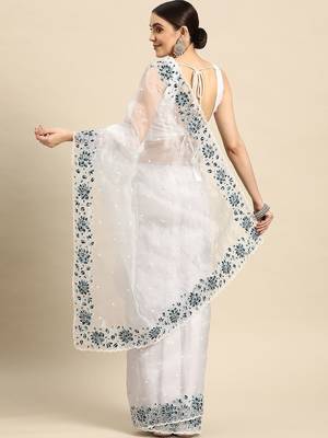 Grey grey & white floral organza saree 3