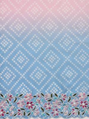 Pink embroidered organza bandhani saree with blouse piece 4