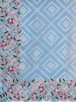 Pink embroidered organza bandhani saree with blouse piece 5