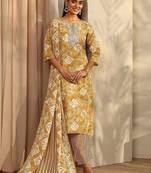 women ethnic motifs printed regular thread work kurta with trousers & with dupatta
