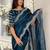 Teal women embellished embroidered saree