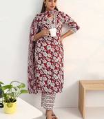 women floral printed regular kurta with trousers & with dupatta