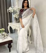 White women embellished embroidered saree