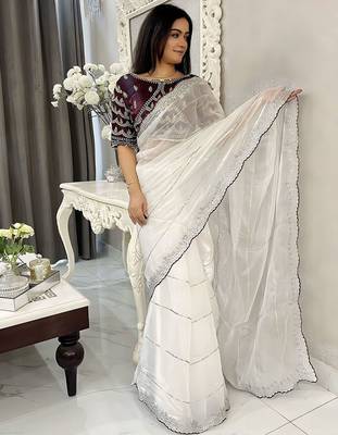 White women embellished embroidered saree 2