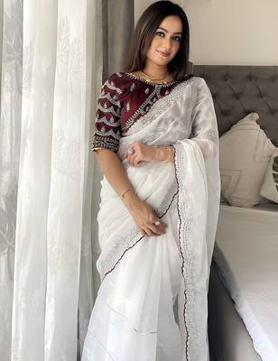 White women embellished embroidered saree 4