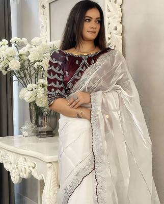 White women embellished embroidered saree 5