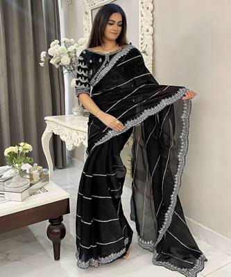 Black striped silk blend saree 1
