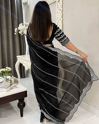 Black striped silk blend saree 2