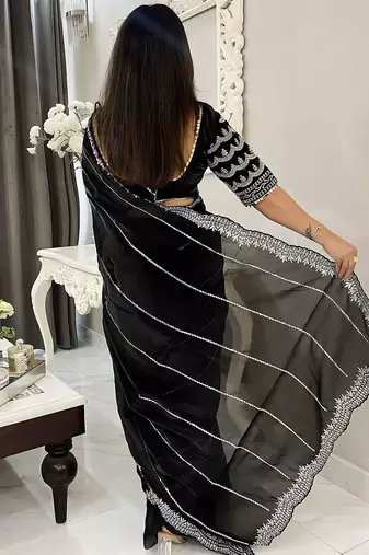Black striped silk blend saree