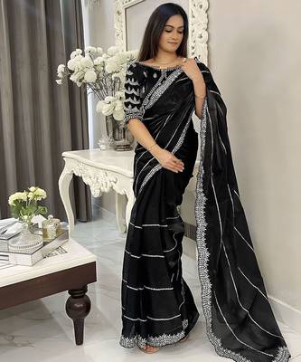 Black striped silk blend saree 3