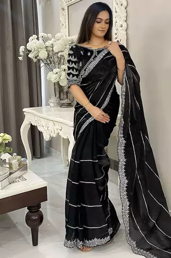 Black striped silk blend saree
