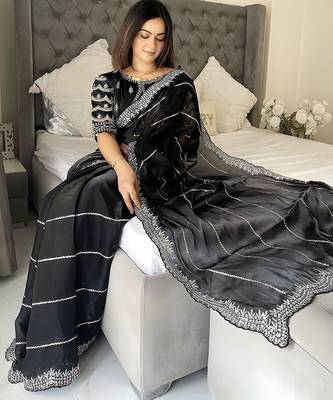 Black striped silk blend saree 4