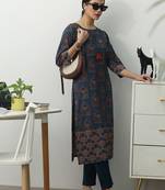 women ethnic motifs printed regular kurta with trousers