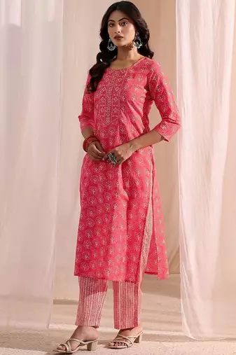 women ethnic motifs printed regular kurta with trousers & with dupatta