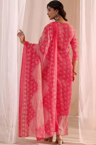 women ethnic motifs printed regular kurta with trousers & with dupatta