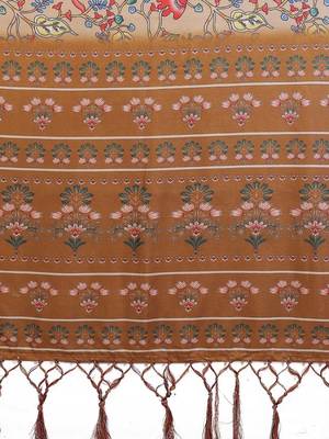 Beige floral zari silk cotton designer saree 4