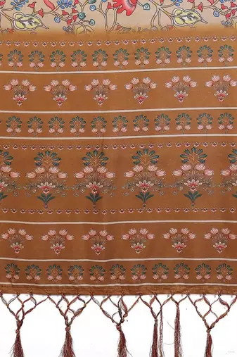 Beige floral zari silk cotton designer saree