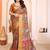 Orange kalamkari zari silk cotton designer saree