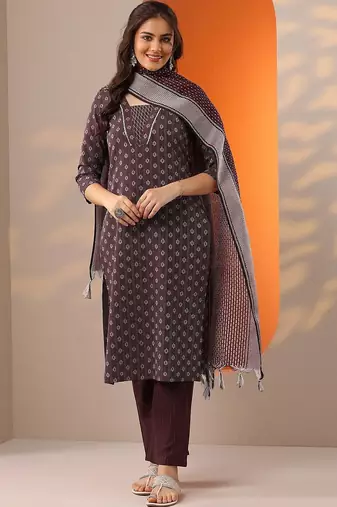 women ethnic motifs printed regular kurta with trousers & with dupatta