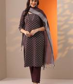women ethnic motifs printed regular kurta with trousers & with dupatta