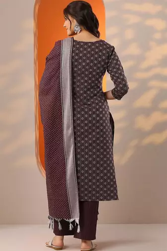 women ethnic motifs printed regular kurta with trousers & with dupatta