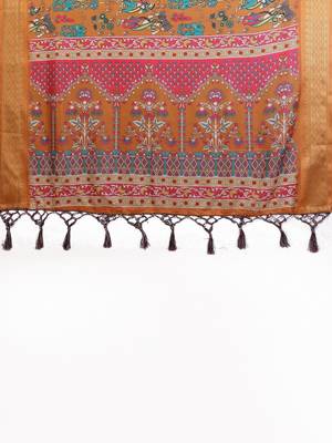 Orange kalamkari zari silk cotton designer saree 4