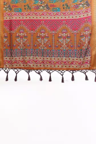 Orange kalamkari zari silk cotton designer saree