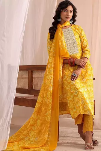 women ethnic motifs printed regular kurta with trousers & with dupatta