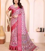 Pink floral zari silk cotton designer saree
