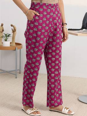 libas pink floral printed cotton blend a-line kurta set 2