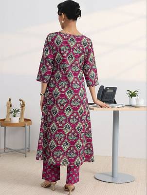 libas pink floral printed cotton blend a-line kurta set 5