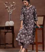 floral printed notch neck straight kurta with trousers