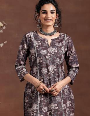 floral printed notch neck straight kurta with trousers 2