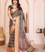 Green kalamkari zari silk cotton designer saree