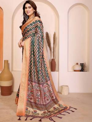 Green kalamkari zari silk cotton designer saree 2
