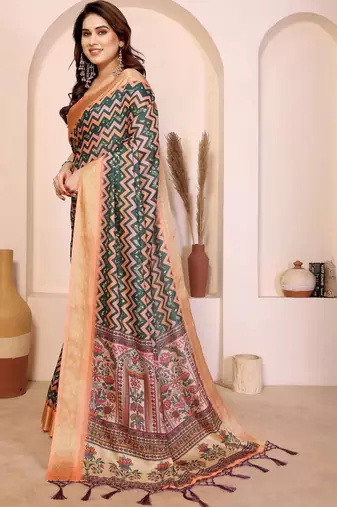 Green kalamkari zari silk cotton designer saree
