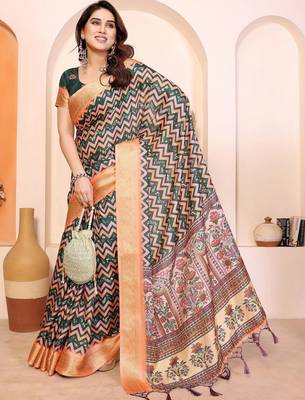 Green kalamkari zari silk cotton designer saree 3
