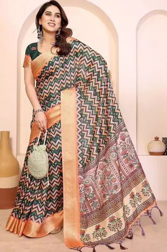 Green kalamkari zari silk cotton designer saree