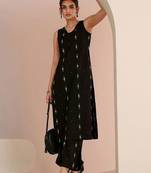 libas black woven design straight kurta set