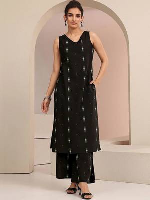 libas black woven design straight kurta set 2