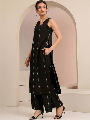 libas black woven design straight kurta set 3