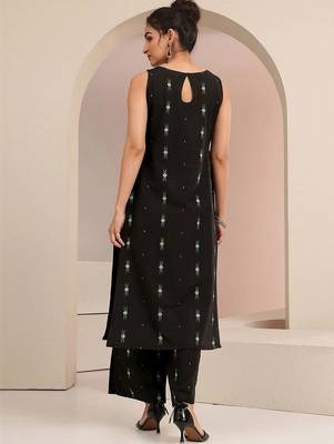 libas black woven design straight kurta set 4