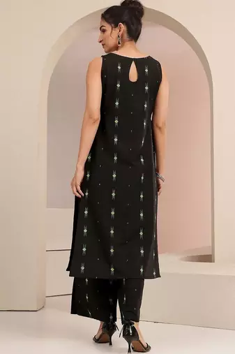 libas black woven design straight kurta set