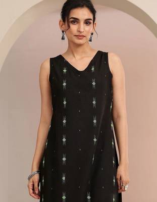 libas black woven design straight kurta set 5