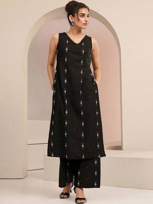 libas black woven design straight kurta set 7