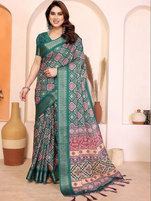 Green kalamkari zari silk cotton designer saree 1
