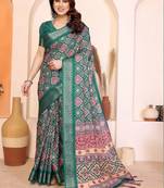 Green kalamkari zari silk cotton designer saree