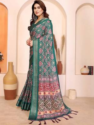 Green kalamkari zari silk cotton designer saree 2